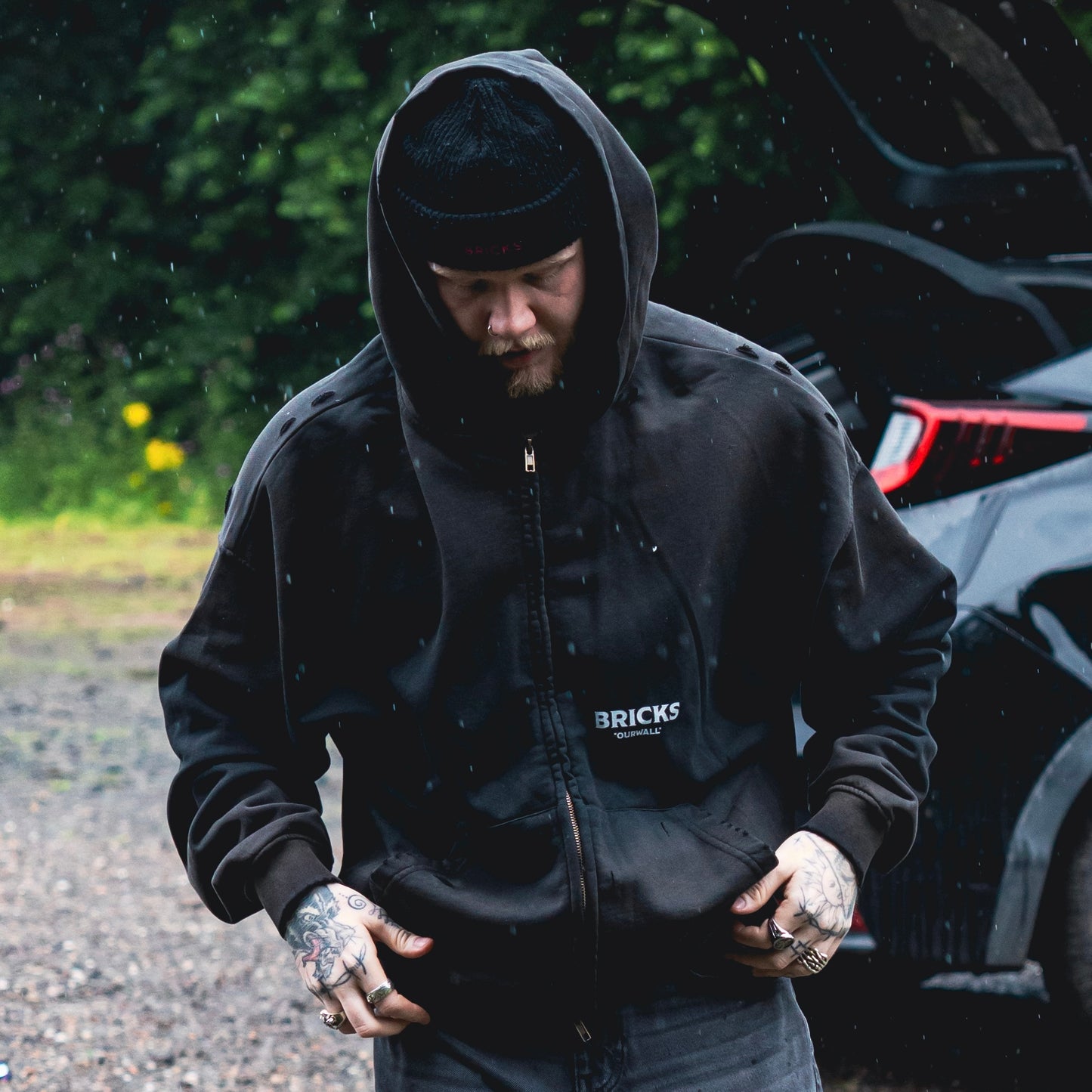 BRICKS FUNDAMENTALS DISTRESSED SLOGAN ZIP UP